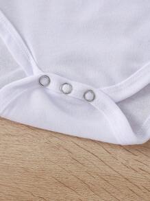 SHEIN Bộ đồ liền thân hình tam giác in họa tiết bướm hoạt hình dễ thương và chữ nhiều màu sắc cho bé gái tay ngắn - trắng - Xem 5