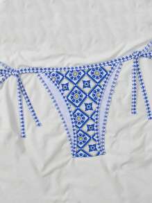 SHEIN Swim 2pcs/Set Spring Break Random Print Multicolor Triangle Halter Sexy Elegant Vacation Bikini Swimsuit Set, For Pool Party - Multicolor - View 6