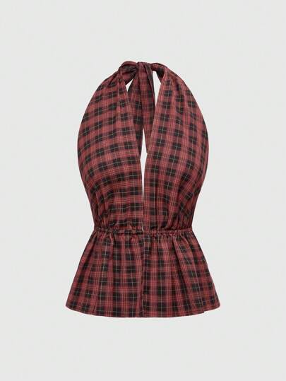 Grunge Punk Retro Sexy Y2K Plaid Halter Backless Tank Top