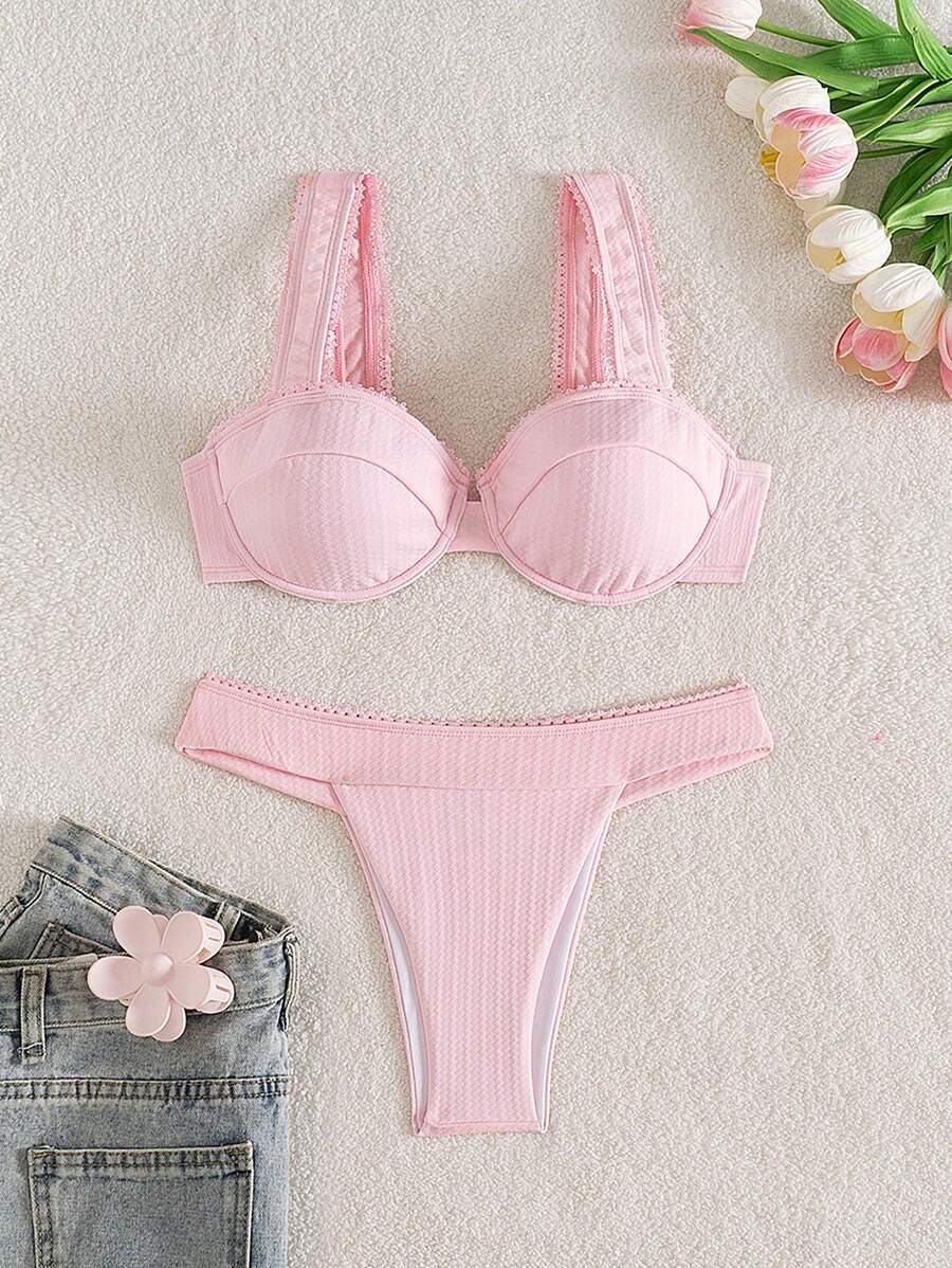 Swim Mod Women'S Underwire Push-Up Cute & Playful High-Cut Bikini Swimwear, For Summer Beach Vacation - Pink - View 1