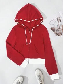 SHEIN EZwear Women Casual Hooded Zipper Sweatshirt, Minimalist And Fashionable For Everyday Wear