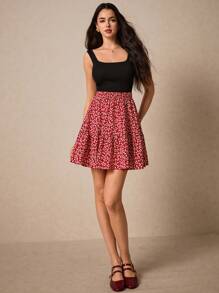 Poéselle 夏日假期女士花卉图案无袖 A 字形收腰连衣裙，Bridgerton - 紅色 - 查看 2