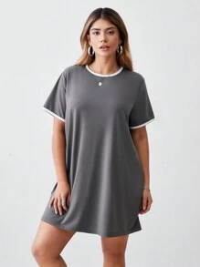 SHEIN BASICS Set de 2 vestidos casuales de punto de unicolor, cuello redondo, manga corta, talla grande - Multicolor - Ver 3