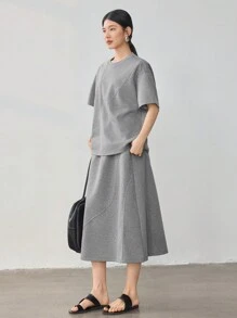 Dazy-Less 商务休闲设计拼接宽松简约两件套女装复古风格夏季教师装