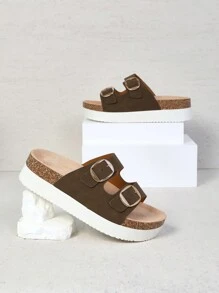 SHUZIA Damskie sandały typu slip-on z odkrytymi palcami, codzienne, klasyczne, do użytku wewnątrz i na zewnątrz, z PU