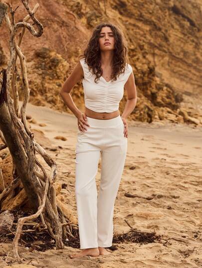 Aralina Leisurewear Ruched Front Sleeveless Active Crop Top