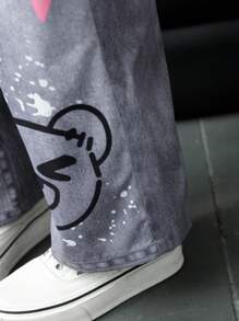 青少年女孩牛仔效果蝴蝶和心形印花裤，假日，夏季，旅行 - 黑色 - 查看 4