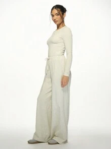 MISSGUIDED Cozy Wide Leg Lounge Pants Drawstring Waist Soft Jersey ComFort Palazzo Style Casual Home Leisure Wear Perfect For Yoga Relaxation Indoor Outdoor Activities - Light Grey - View 6