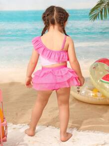 Young Girl Solid Color Patchwork Minimalist Bikini Top And Bottom Swimming Suit Set