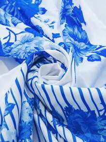 Breezaya Plus Size Women's Sleeveless Blue & White Floral Print Vacation Dress