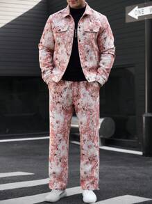 Manfinity Homme Men's Jacquard Weave Street Style Jacket Suit - Pink - View 3
