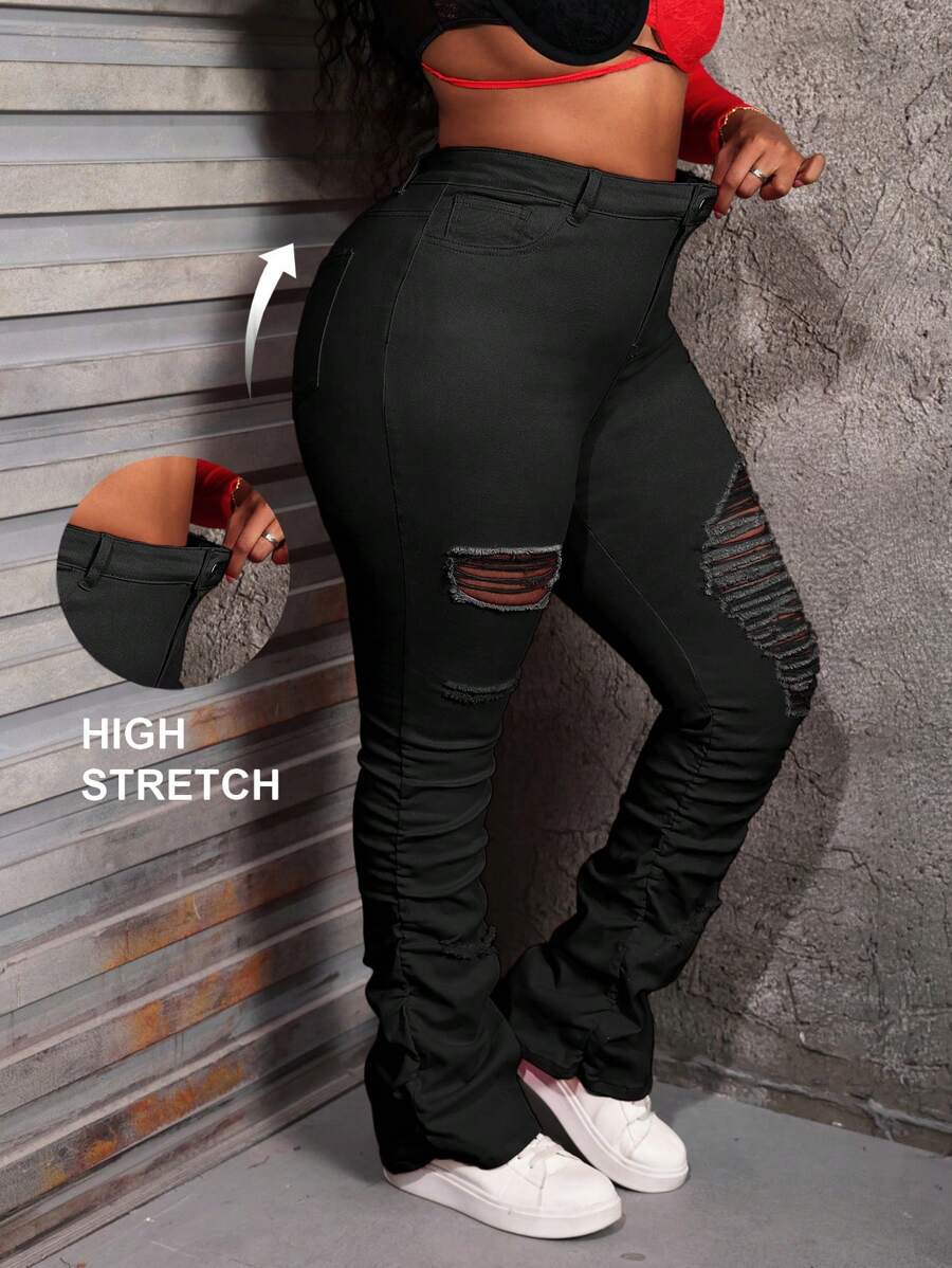 Slaydiva Pantalones vaqueros para mujer talla grande, sexy, ajustados y elásticos con rotos, pantalones vaqueros rojos, pantalones vaqueros para mujer apretados, pantalones vaqueros de mezclilla, pantalones vaqueros, jeggings, pantalones ajustados para mujer, pantalones elásticos, ropa de Navidad para mujer, pantalones de Navidad