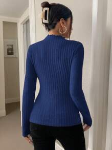 SHEIN Frenchy Mock Neck Ribbed Knit Textured Fabric Tee