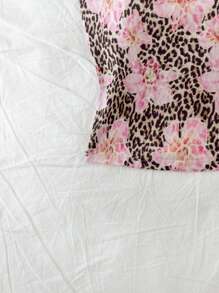Soleia Parte superior ajustada y linda con decoración de estampado de leopardo y flores, apropiada para vacaciones, té de la tarde, fiestas, citas, Día de San Valentín y todo el año - Multicolor - Ver 5