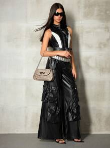 SHEIN ICON 女士，女式单肩包，流浪包，时尚，个性化，简约，多功能，街头，甜美酷炫女孩，辣妹，Y2K，复古，复古，金属链条，Y2K包，2000年代时尚风格，哥特朋克女包 - 卡其色 - 查看 8