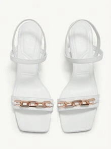 CUCCOO CHICEST Women White Wedge Heel Sandals With Asymmetrical Gold Buckle Decor And Open Toe