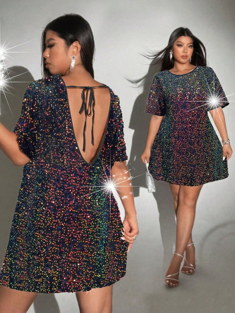 viva-relle-plus-size-summer-fashion-sequin-round-neck-backless-short