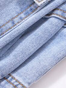 SHEIN 男婴夏季仿旧石洗宽松蓝色牛仔工装短裤，婴儿春夏装春假装 - 淺色水洗藍 - 查看 3