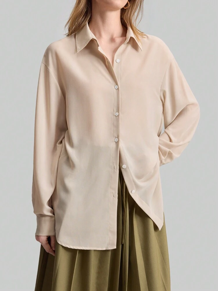 Women's 90s Vintage Inspired Chiffon Long Sleeve Single Breasted Casual Breathable Shirt, Business Commuting