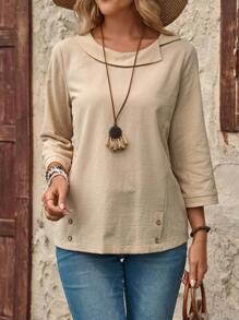 EMERY ROSE Ladies' Simple Solid Color Long Sleeve Linen Casual Shirt,Long Sleeve Tops