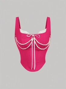 SHEIN MOD Women Solid Color Patchwork Sleeveless Top, Casual Daily Wear - Hot Pink - View 1