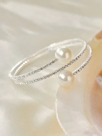 Rhinestone & Faux Pearl Decor Bangle Winter Gifts