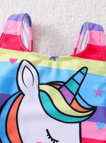 SHEIN Młoda dziewczyna tęczowy jednorożec dzianinowy monokini kostium kąpielowy