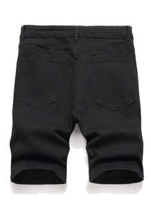 Manfinity Homme 男士休闲纯色破洞紧身牛仔短裤街头休闲都市休闲Emo风格 - 黑色 - 查看 2