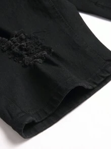 Manfinity Homme 男士休闲纯色破洞紧身牛仔短裤街头休闲都市休闲Emo风格 - 黑色 - 查看 5