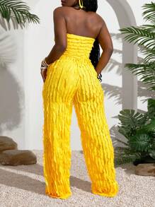 Slaydiva Bộ jumpsuit màu vàng bơ mùa hè mới về, thích hợp cho lễ hội âm nhạc, mùa cưới, lễ Phục sinh, phong cách miền Tây, phong cách du mục, ngày lễ Thánh Patrick, tiệc sinh nhật, mùa tốt nghiệp, trang phục học sinh, thường ngày, dễ phối đồ, thư giãn, du lịch biển, bãi biển, tắm nắng, thời trang, có họa tiết, không dây vai, màu vàng, bộ jumpsuit nữ cỡ lớn. - Màu vàng - Xem 2