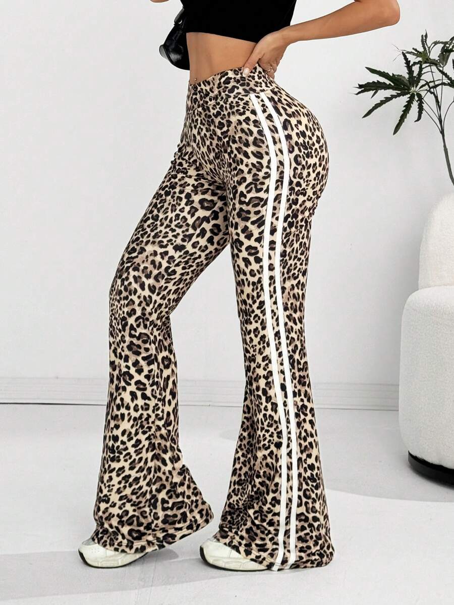 Comfortcana Fashionable V-Waist Leopard Print Bodycon Flare Pants - Multicolor - View 1