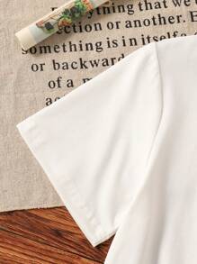 Bow & Cute Graphic Crew Neck T-Shirt Set - White - View 5