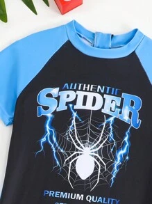 Toddler Boys Cartoon Print Rash Guard Short Sleeve Swimsuit - Multicolor - View 3