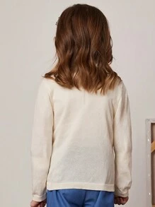 PrepCrw Young Girls White Knit Loose Fit Round Neck Cardigan, Navy Vacation Style, Spring & Summer - White - View 2