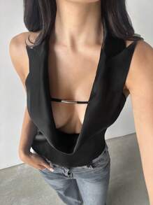 Aloruh Camisa/top de oficina sexy con cuello negro