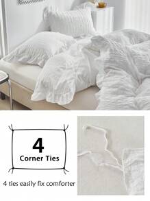 2/3件套白色泡泡雪纺涤纶被套，荷叶边设计，时尚可爱，四季皆宜，是青少年和学生返校的理想之选，柔软透气（1个被套+1/2个枕套，不含填充物） - 白色 - 查看 6