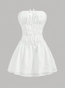 SHEIN 少女白色抹胸蝴蝶结连衣裙，春夏款式，适合度假、节日、午餐、音乐节等场合。 - 白色 - 查看 6