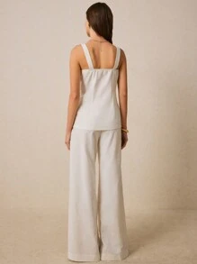 Poéselle Women's Two-Piece White Two-Piece Button-Down Top And Wide-Leg Pants 2pcs Women Elegant Commuter Solid Color Front Button Camisole & Wide Leg Pants Set Linen Vest Set Women Two Piece Sets Beach Women Outfits Summer Women Outfit Women Clothes Workout Women Sets Summer Clothes Summer Women Clothes Women Suits White Women Outfits Office Women Outfits Summer Sets Women Linen Pants Western Wear Women Festival Boho Hippie Old Money Bohemian - White - View 6