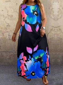 EMERY ROSE Vestido blanco de talla grande sin mangas con estampado floral de verano