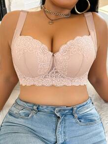 1 件大码性感蕾丝钢圈支撑提拉塑身无缝内衣胸罩 - 米色 - 查看 7