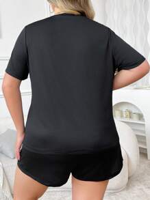 休闲简约渐变色星星印花圆领短袖短裤睡衣休闲套装 - 黑色 - 查看 2