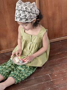 Dazy Kids 2pcs/Set Casual Everyday Wear Set For Young Girls, Minimalist & Fashionable Vacation - Green - View 6