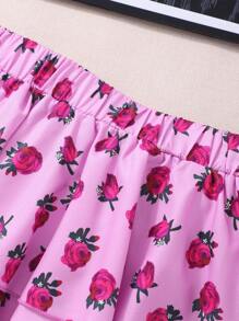 Tween Girls Summer Cute Lantern & Girl Print T-Shirt With Fuchsia Ruffle Cake Skirt Set,Holiday,Summer,Travel - Hot Pink - View 6