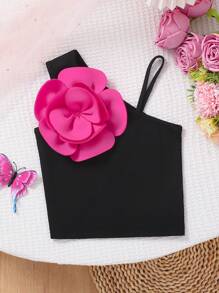 Jong meisje 3D bloemen decor asymmetrische halslijn camisole