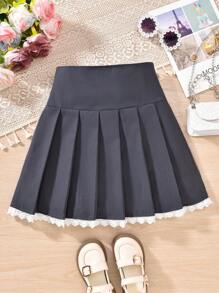 Gonna plissettata grigia con patchwork per divisa scolastica da ragazza, per primavera/estate - Grigio Scuro - Visualizzare 1