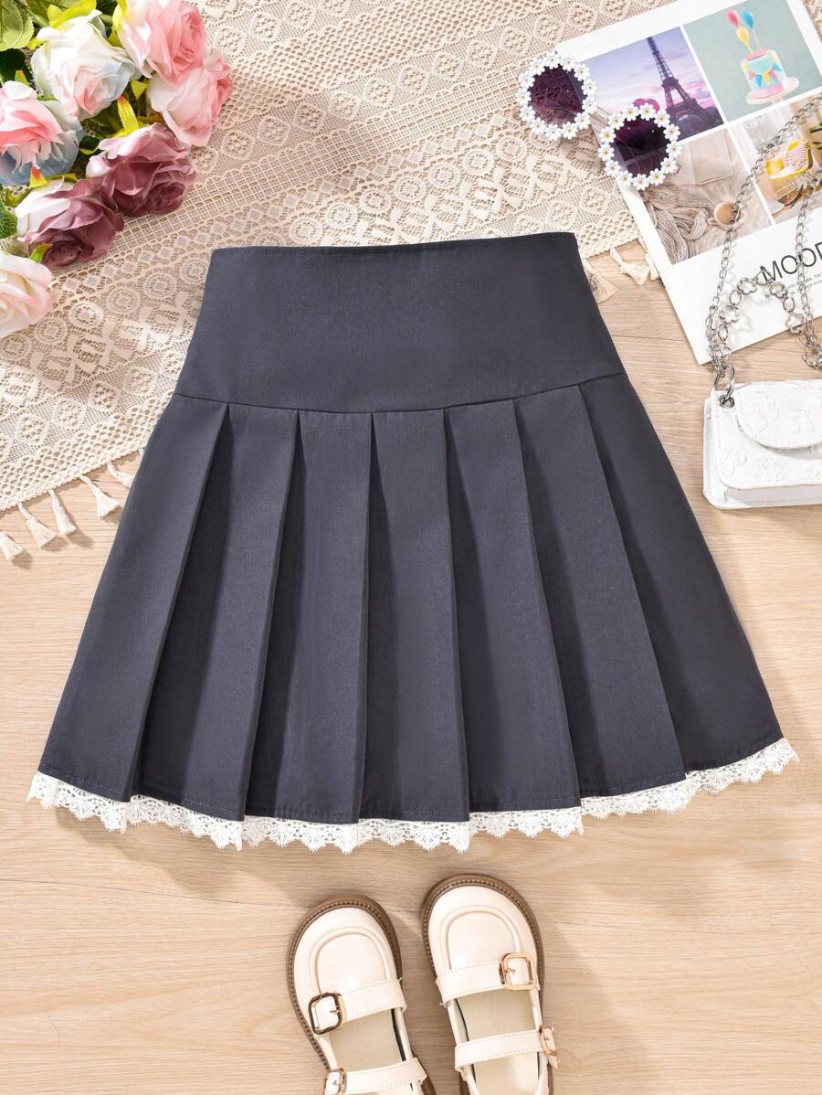 Gonna plissettata grigia con patchwork per divisa scolastica da ragazza, per primavera/estate - Grigio Scuro - Visualizzare 1
