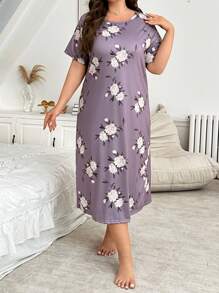 Rochie maxi din tricot cu imprimeu floral de marime plus pentru tinuta acasa