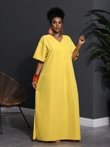 Slaydiva Plus Size/Western Wear Women/Beach/Boho/Boho Women's Clothing/Festival Outfits For Women/Rave/Easter Outfit Women/Old Money Style Women/Country Concert Outfit/Going Out Outfits/Fairycore/Festival Outfits/Airport Outfit For Women/Western Outfits For Women/Tropical Vacation Woman Clothes Casual Solid Color Dress