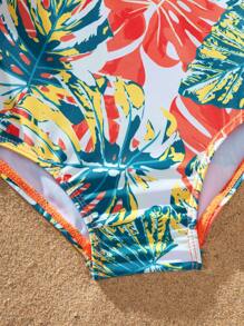 SHEIN Baby Girl Floral Print Ruffle One-Piece Swimsuit, Summer - Orange - View 7