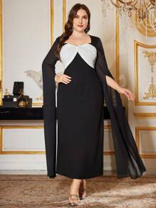 Modelyn Plus Size Women Color Block Patchwork Knitted Bodycon Mini Dress - Black - View 4